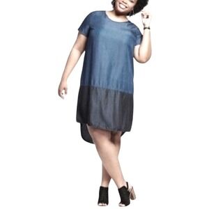 AVA & VIV Womens Denim Look Lyocell Shift Dress 3X Tunic Lagenlook